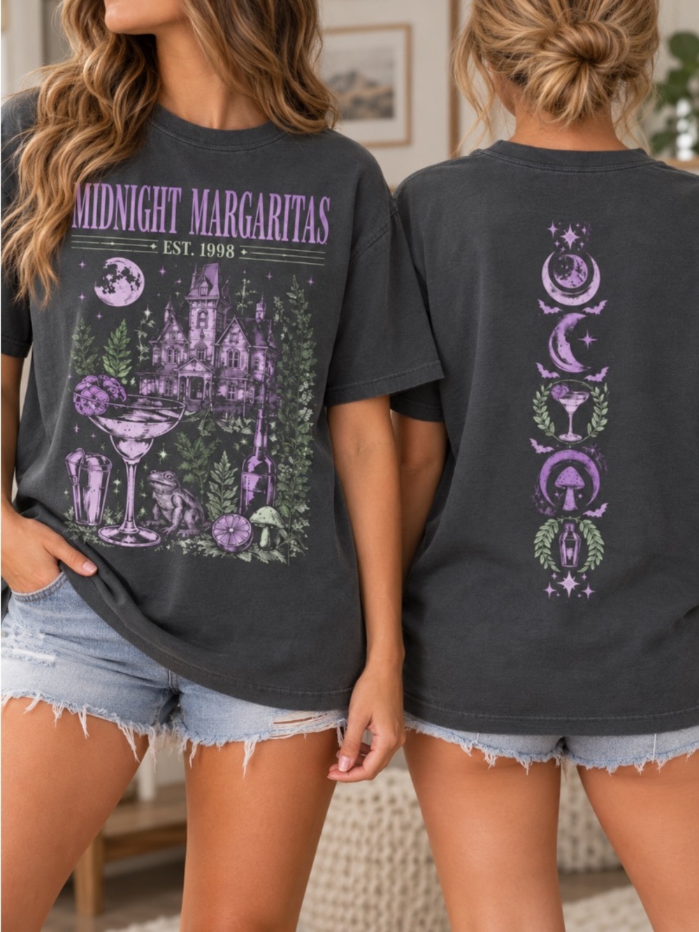Midnight Margaritas Halloween Shirt Practical Magic 2 Sided Charcoal